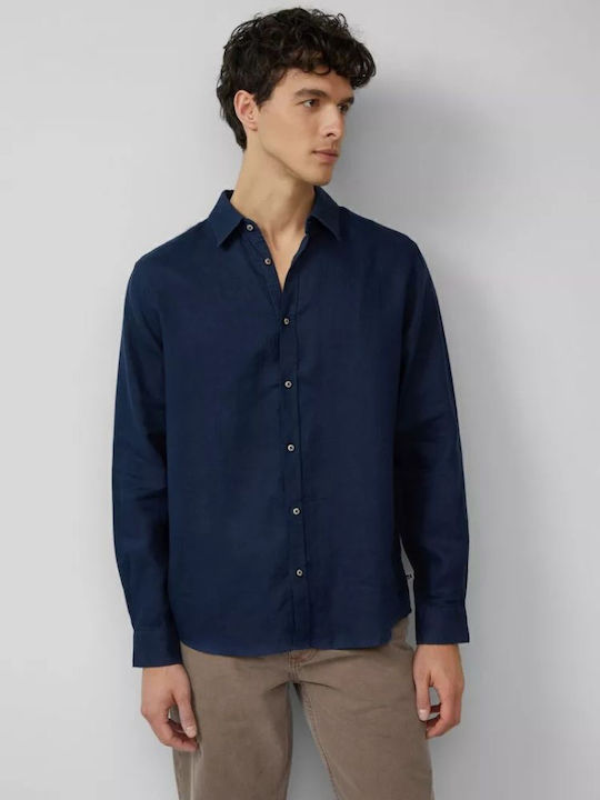 s.Oliver Long-sleeved Linen Shirt Navy Blue