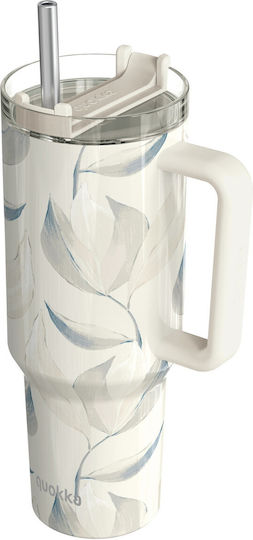 Quokka Handled Tumbler Thermos Bottle Stainless Steel BPA Free 1.2lt Cotton With Straw And Handle