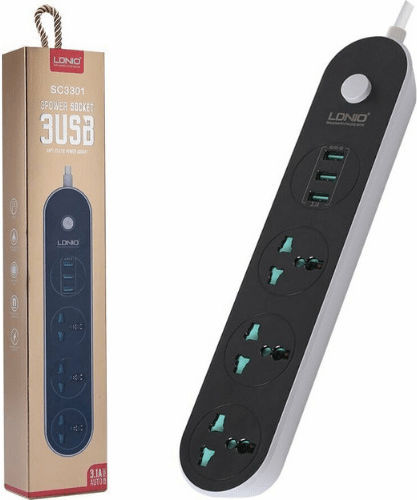 Ldnio Power Strip with USB-A and Cable 1.6m