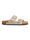 Leather Women's Flat Sandals in Beige Color