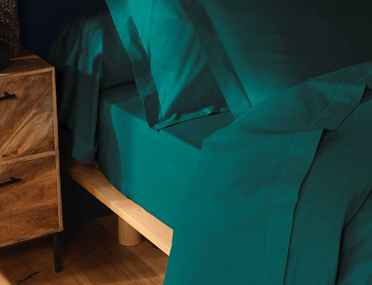 Douceur d'Intérieur Sheet Super-Double with Elastic 160x200cm. Lina Emerald Green
