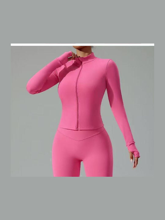 Lungă Jachetă de damă cu Fermoar Pink