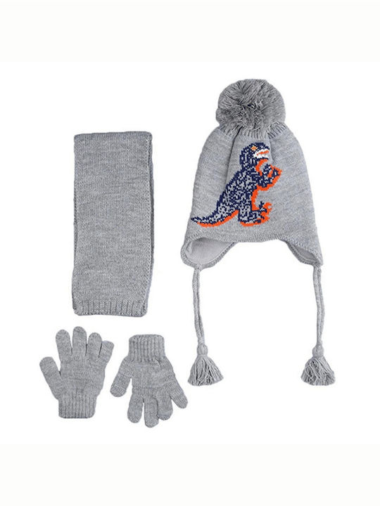 Kinder Mütze Set mit Handschuhe Gestrickt Gray