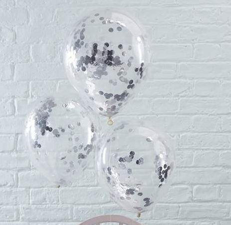 Transparent Balloon Silver Confetti 3 Sizes 16"/40cm