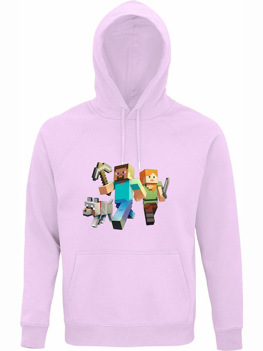 Kinder-Sweatshirt mit Kapuze Creamy Pink Minecraft, Characters Plus Dog In Action