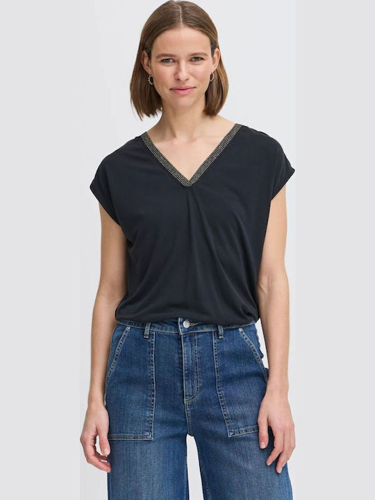 Women's Blouse with V Neckline Black