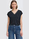 Women's Blouse with V Neckline Black