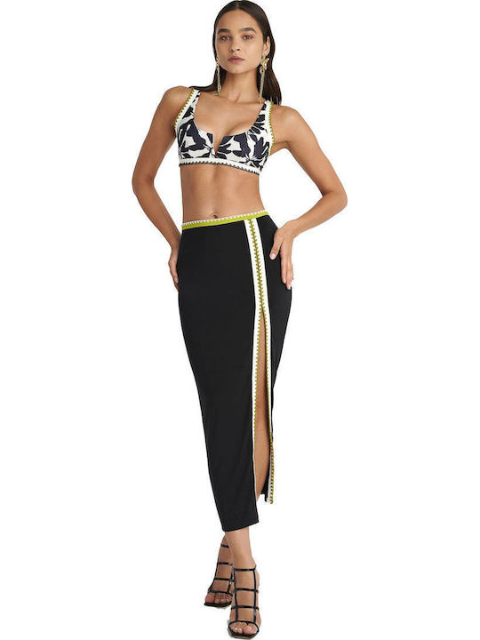 Blu4u Women's Long Skirt Pareo with Side Slit Batik Solids Black