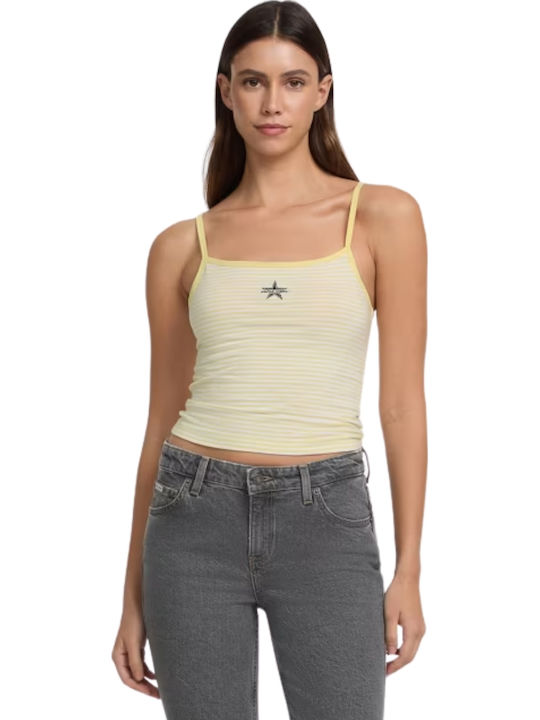 Women's Crop Top Cotton Sleeveless Striped Yellow