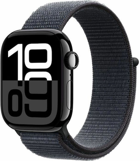 Apple Watch Series 10 χωρίς Οξύμετρο Aluminium 42mm Αδιάβροχο με Παλμογράφο (Jet Black με Ink Sport Loop)