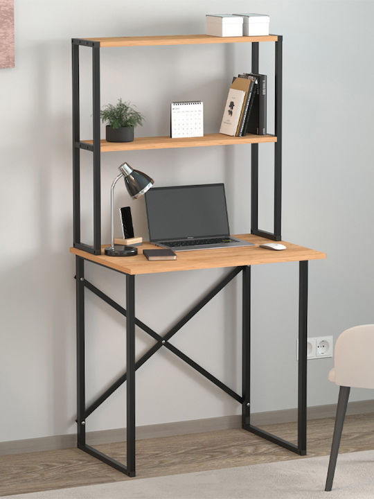 Desk Pope Wooden Pine Oak with Metal Legs 73x52x146cm