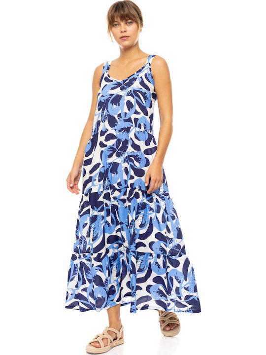 Γυναικείο Beachdress Pink Label Φόρεμα Long Abstract Floral Viscose Τιράντα