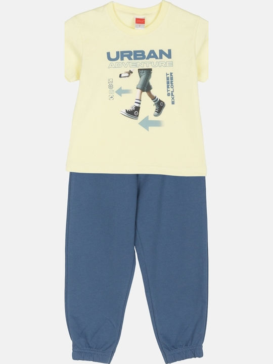 Kids Sweatpants Set Blue-grey, Yellow 2pcs Urban Adventure