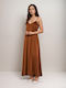 Summer Maxi Evening Satin Brown Dress
