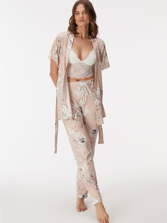 GoldenBay Summer Women's Robe with Pyjama Pink