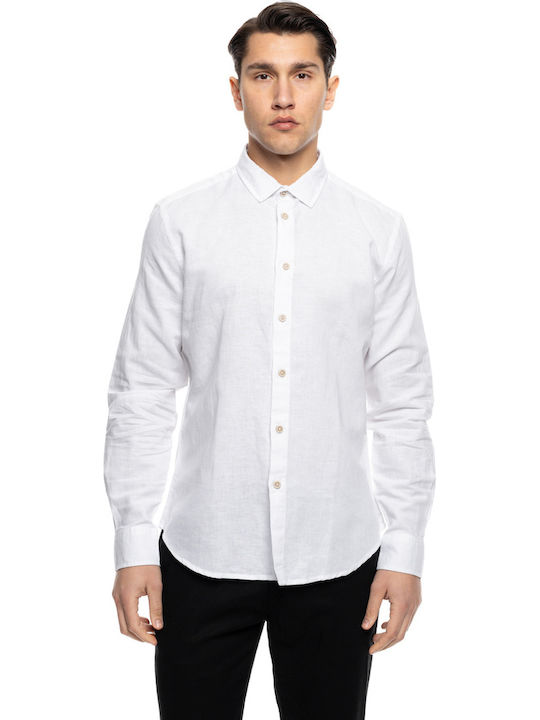 Smart Fashion Long-sleeved Linen Shirt White