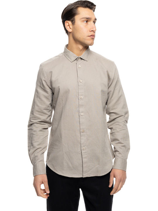 Smart Fashion Long-sleeved Linen Shirt Beige