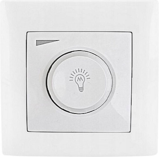 VCX Χωνευτός Διακόπτης Dimmer με Πλαίσιο LED Περιστροφικός 600W σε Λευκό Χρώμα