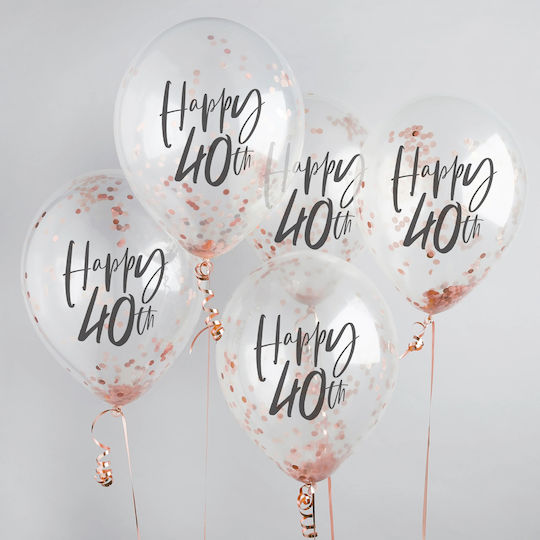 Διάφανα Μπαλόνια 'happy 40th' Rosegold Κομφετί 5 Τεμ