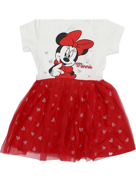 Minnie Παιδικό Φόρεμα Κοντομάνικο Τούλινο Λευκό
