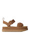 Goldenstar Leather Women's Flat Sandals with Strap Flatforms in Tabac Brown Color