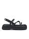 Leather Women's Flat Sandals in Black Color