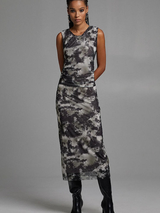 Midi Evening Dress with Tulle Black
