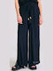 Women's High-waisted Fabric Trousers with Elastic in Loose Fit Black
