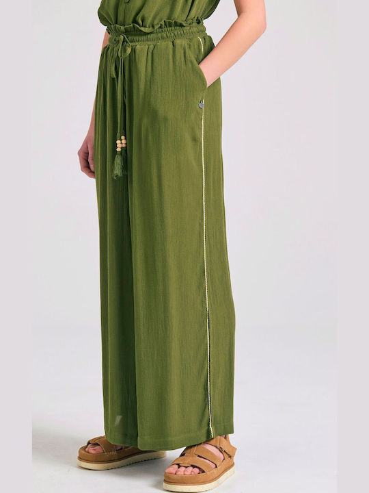 Women's High Waist Pantaloons with Rubber Band in Loose Fit Hunter Green