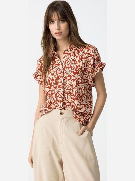 Women's Floral Short Sleeve Shirt Beige