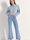 Women's Denim Monochrome Long Sleeve Shirt Light Blue