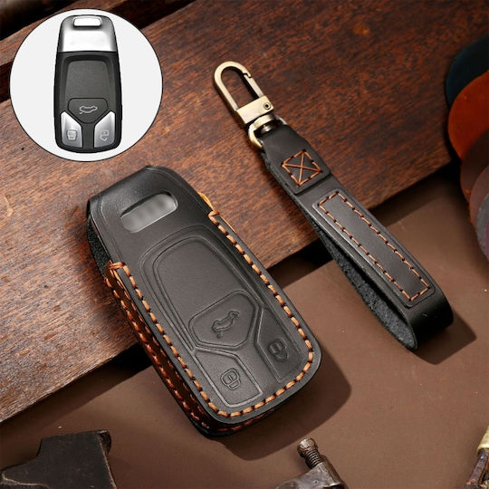 Hallmo Car Cowhide Leather Key Cover Key Case Audi A6l A8l A4 A7 A5 A Style Black