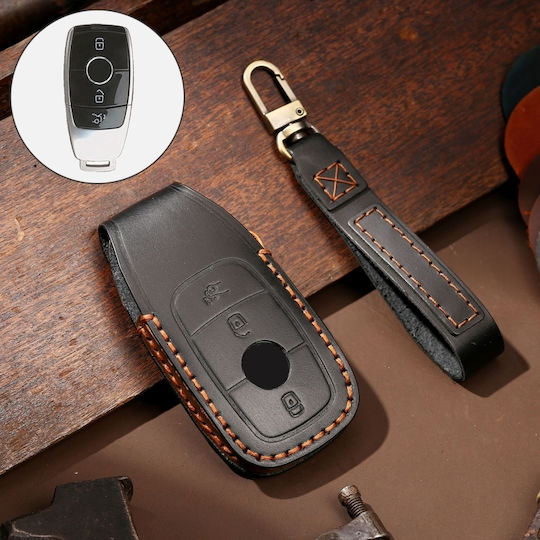 Hallmo Car Cowhide Leather Protective Key Cover Case New Mercedes-Benz E300L Black