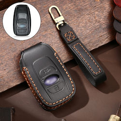 Hallmo Car Cowhide Δερμάτινο Κάλυμμα Κλειδιού Θήκη Κλειδιού Subaru Forester Μαύρο