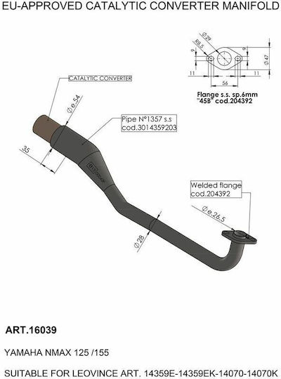 Катализатор Leovince стомана 4-тактов 16039 Yamaha Gpd 125 Abs 17-20 Yamaha Gpd 155 Abs 16-17
