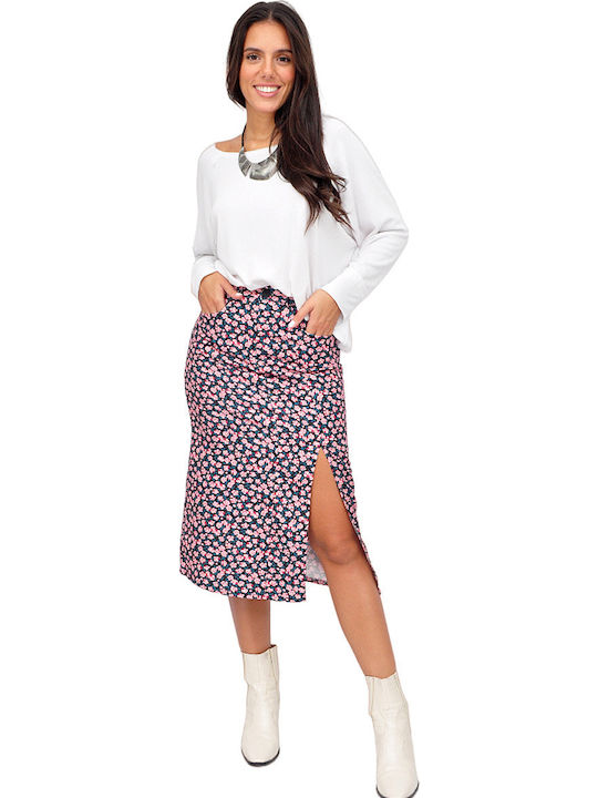 High-waisted Midi Skirt Floral Multicolored