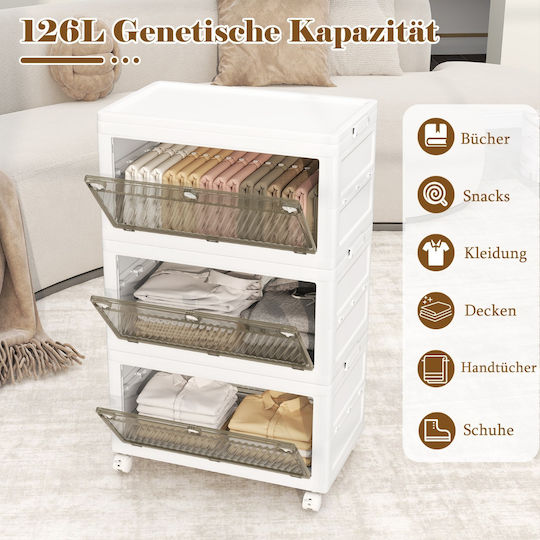 Costway Cutie De Depozitare Din Plastic Cu Roți Și Capac 126 Lt 3 Bucăți