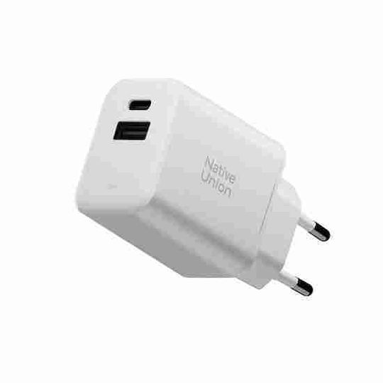 Native Union Зарядно без кабел GaN с USB-A порт и USB-C порт 45W Power Delivery Бял