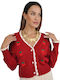 Women's Knitted Cardigan with Buttons Red