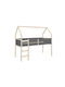 Pat pentru Copii Loft Bed Single Gri pentru Saltea 90x200cm