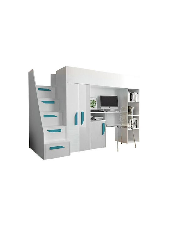 Kids Bed Loft Bed Single with Storage Space Whi...