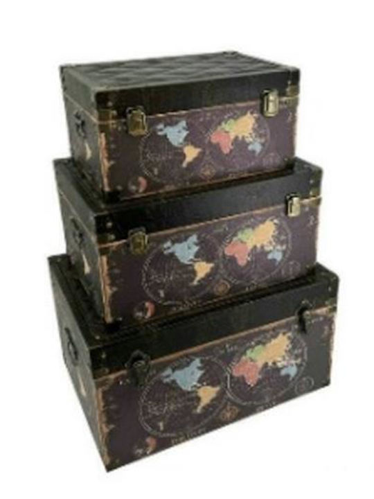 Wooden Decorative Trunks Set Black 3pcs