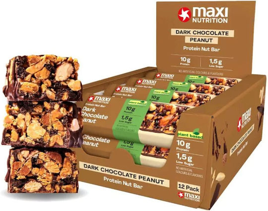 MaxiNutrition Protein Nut Bar Μπάρες με 22% Πρωτεΐνη & Γεύση Dark Chocolate Peanut 12x46gr