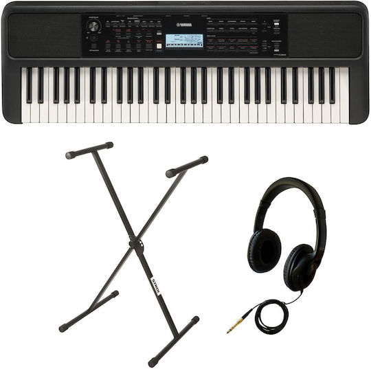 Yamaha Keyboard PSR-E383 with 61 Keys with Stand and Headphones Black Premium Βundle II