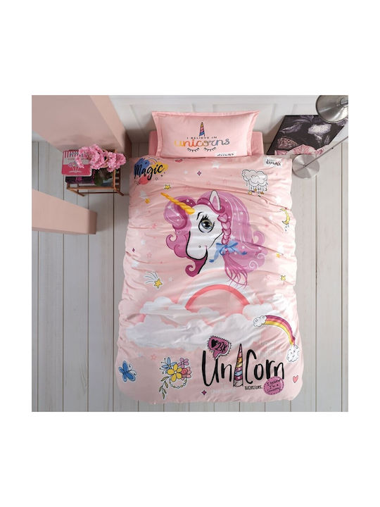 Pucioasa Conținut set Husă de pilotă pentru copii Single cu față de pernă Bumbac Roz 160x220cm