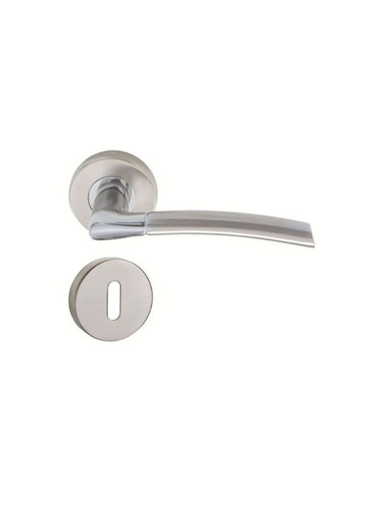Import Hellas Lever Middle Door with Rosette Pair Nickel Matte