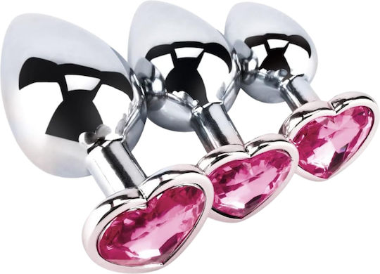 SMD Analyzer Triple Heart Plug Anal Set Inimă Argintie / Roz 3 Bucăți