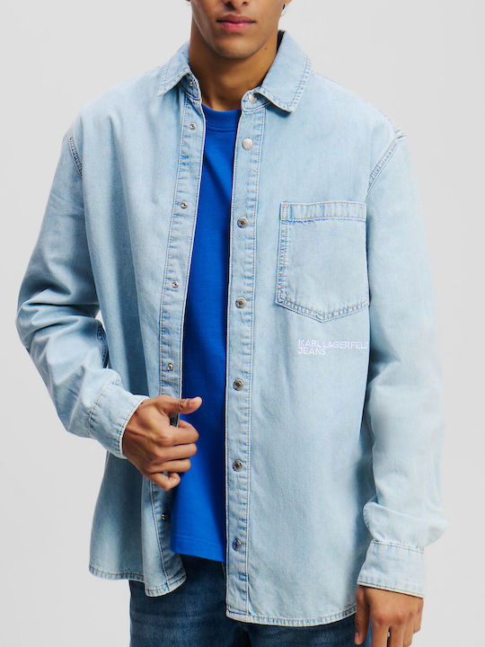 Μακρυμάνικo Τζιν Overshirt σε Κανονική Γραμμή Light Blue