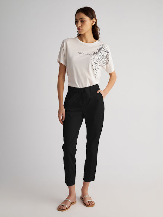 パンツ ELISABETTA FRANCHI Women Straight Pants PA08651E2 110 Black PA08651E2 Elisabetta Franchi Crepe Tuxedo Pants With Satin Bands
