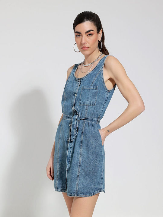 Summer Mini Denim Dress Blue